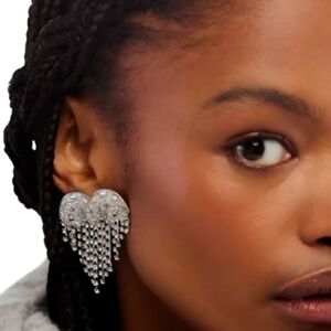 Free People Hearts On Fire Rhinestone Dangle Earrings Silver Crystal NWT